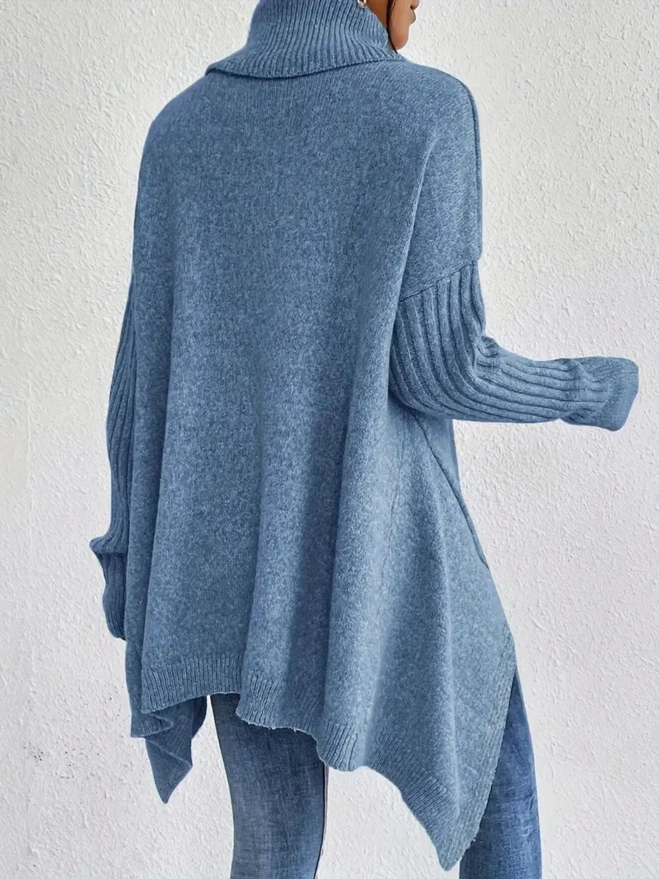 Oversized Women's Turtleneck Sweater - Cozy Wool Knit with Asymmetrical Hem sold by Hensley London product image thumbnail 2