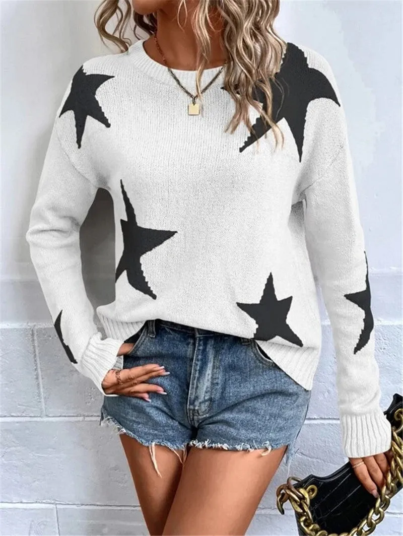 Women's Star Pattern Pullover Sweater - Cozy Knitted Fabric - Loose Fit - Long Sleeve sold by Hensley London product image thumbnail 3