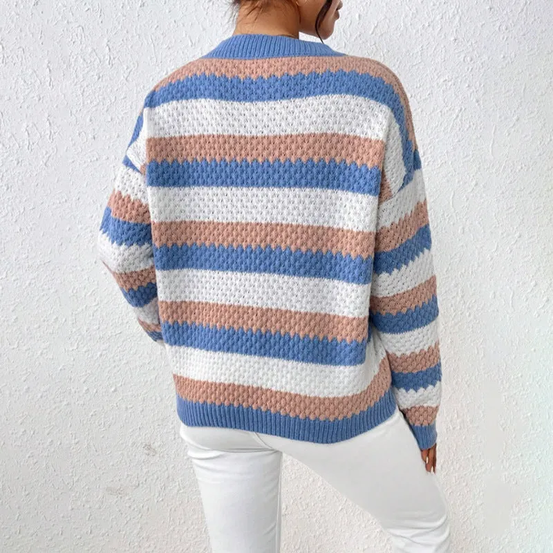 Women's Relaxed Fit Chunky Knit Striped Sweater sold by Hensley London product image thumbnail 3