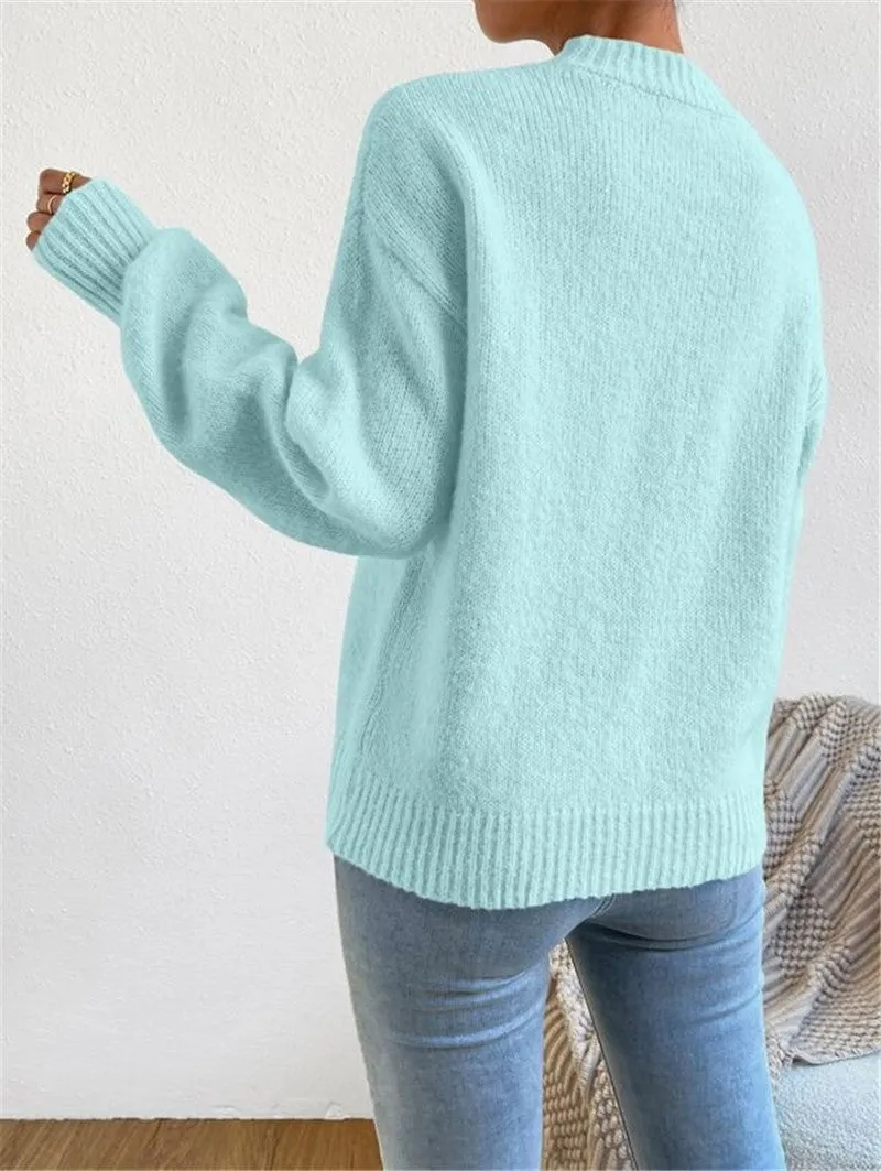 Women's Relaxed Fit Knit Sweater - Soft Touch Crew Neck with Ribbed Cuffs sold by Hensley London product image thumbnail 3