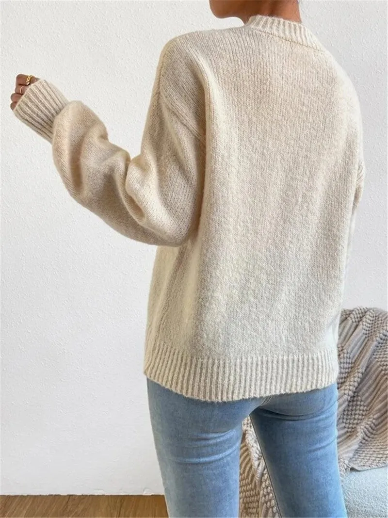 Women's Relaxed Fit Knit Sweater - Soft Touch Crew Neck with Ribbed Cuffs sold by Hensley London product image thumbnail 4