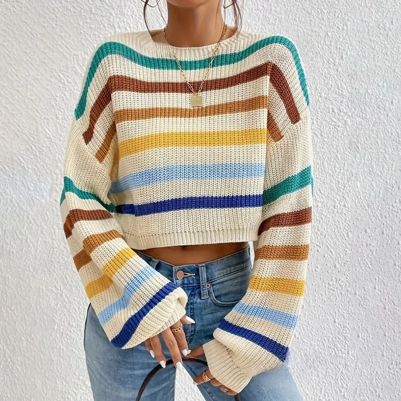 Oversized Knit Sweater for Women - Striped Design with Dropped Shoulders sold by Hensley London