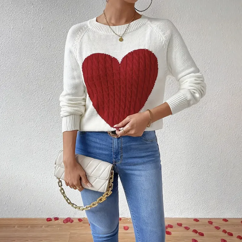 Women's Relaxed Fit Knitted Pullover Sweater with Heart Motif sold by Hensley London
