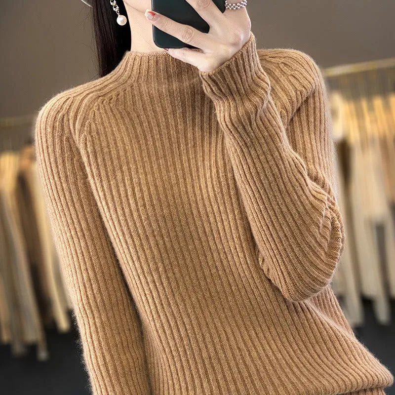 Women's Knit Sweater - Soft Wool Blend - Relaxed Fit - Mock Neck - Long Sleeves sold by Hensley London