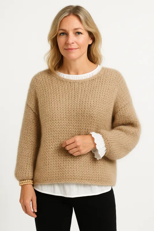 Women's Oversized Chunky Knit Sweater - Longline Crew Neck Drop Shoulder sold by Hensley London