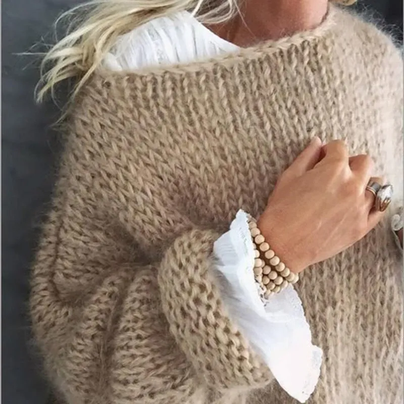 Women's Oversized Chunky Knit Sweater - Longline Crew Neck Drop Shoulder sold by Hensley London product image thumbnail 5