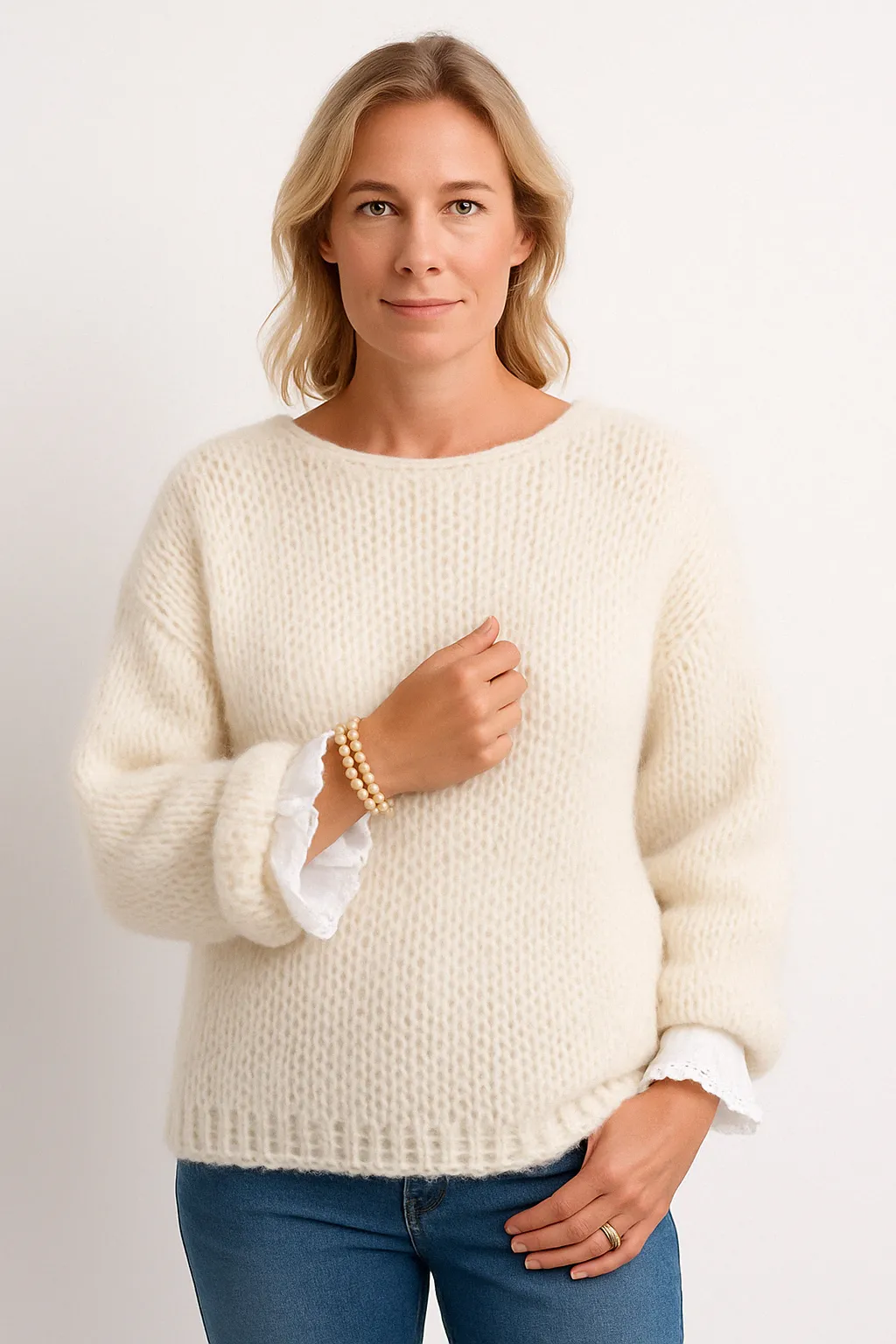 Women's Oversized Chunky Knit Sweater - Longline Crew Neck Drop Shoulder sold by Hensley London product image thumbnail 2