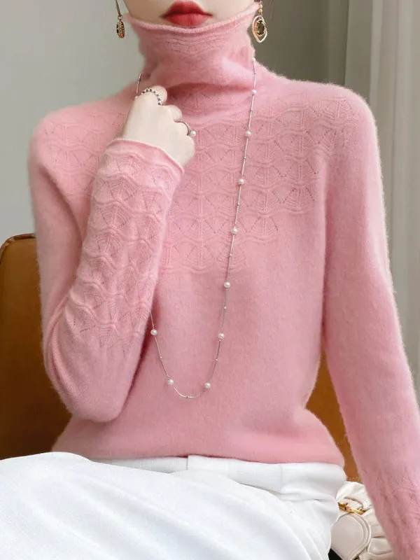 Women's Sweater Turtleneck Gray Wool Blend Hollow Knit Full Length Sleeves sold by Hensley London