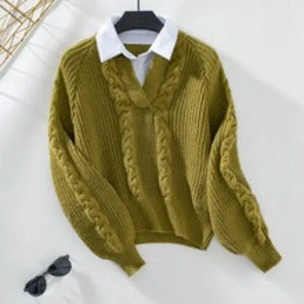 Women's Sweater Ivory Cable Knit Relaxed Fit with Balloon Sleeves sold by Hensley London