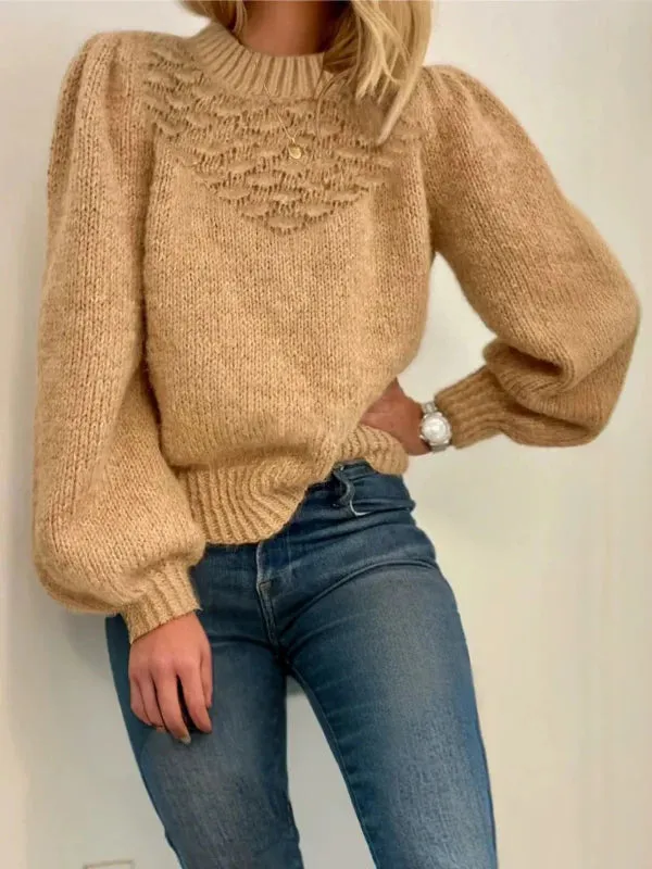 Cozy Women’s Pullover Sweater - Wool Knit with Lantern Sleeves sold by Hensley London