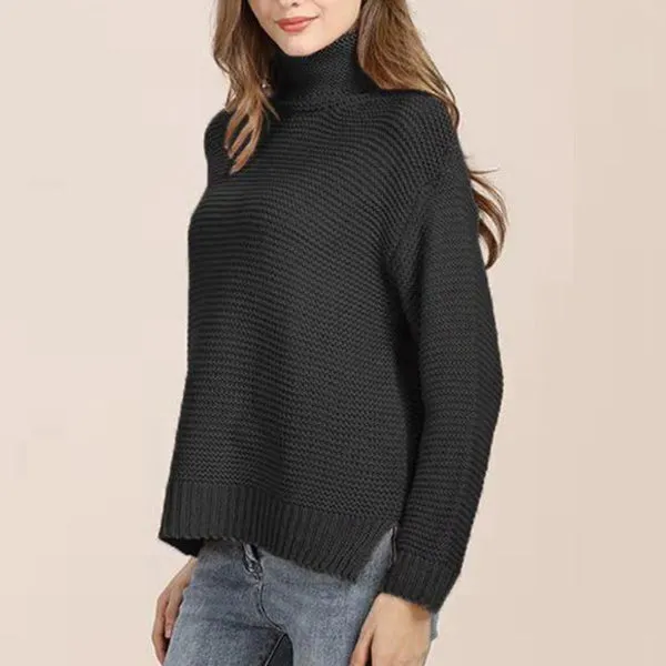 Women's Relaxed Fit Chunky Knit Sweater with Turtleneck and Ribbed Trim sold by Hensley London product image thumbnail 5
