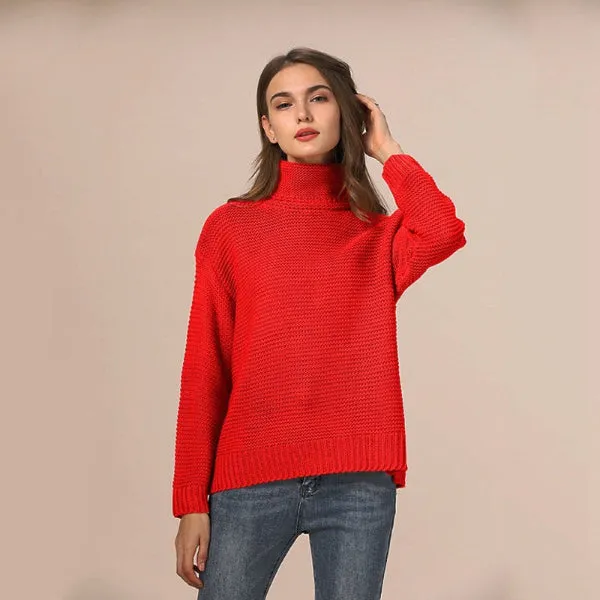 Women's Relaxed Fit Chunky Knit Sweater with Turtleneck and Ribbed Trim sold by Hensley London product image thumbnail 2