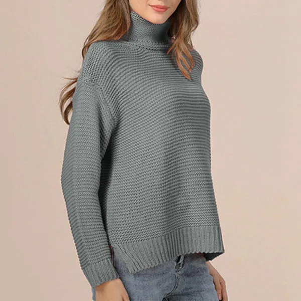 Women's Relaxed Fit Chunky Knit Sweater with Turtleneck and Ribbed Trim sold by Hensley London product image thumbnail 3