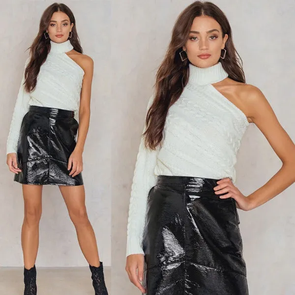 Chic Off-Shoulder Cable Knit Turtleneck Sweater for Women sold by Hensley London product image thumbnail 2