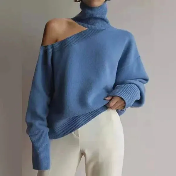 Women's Oversized Knit Sweater - Wool Blend Turtleneck with Shoulder Cut-Out sold by Hensley London product image thumbnail 2