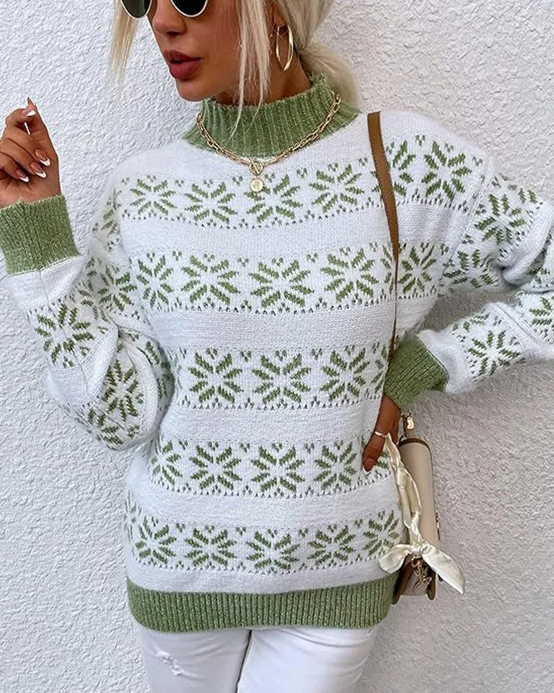 Women's Sweater White Wool Blend Half Turtleneck Snowflake Design sold by Hensley London product image thumbnail 2