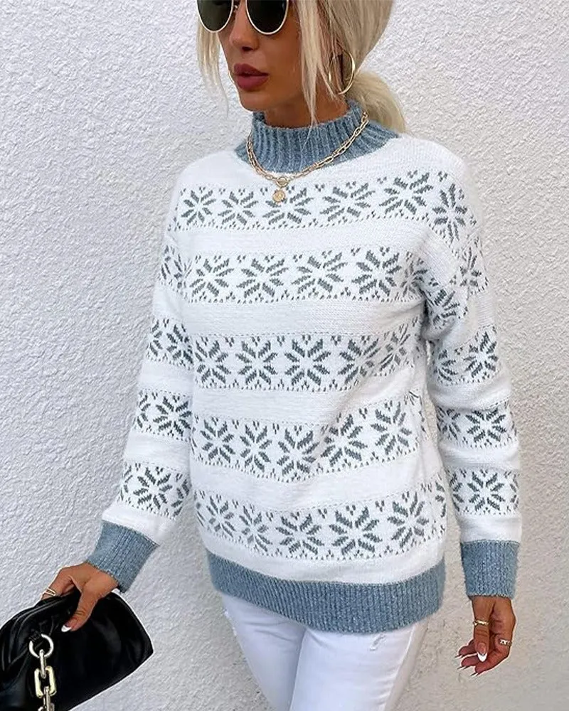 Women's Sweater White Wool Blend Half Turtleneck Snowflake Design sold by Hensley London product image thumbnail 4