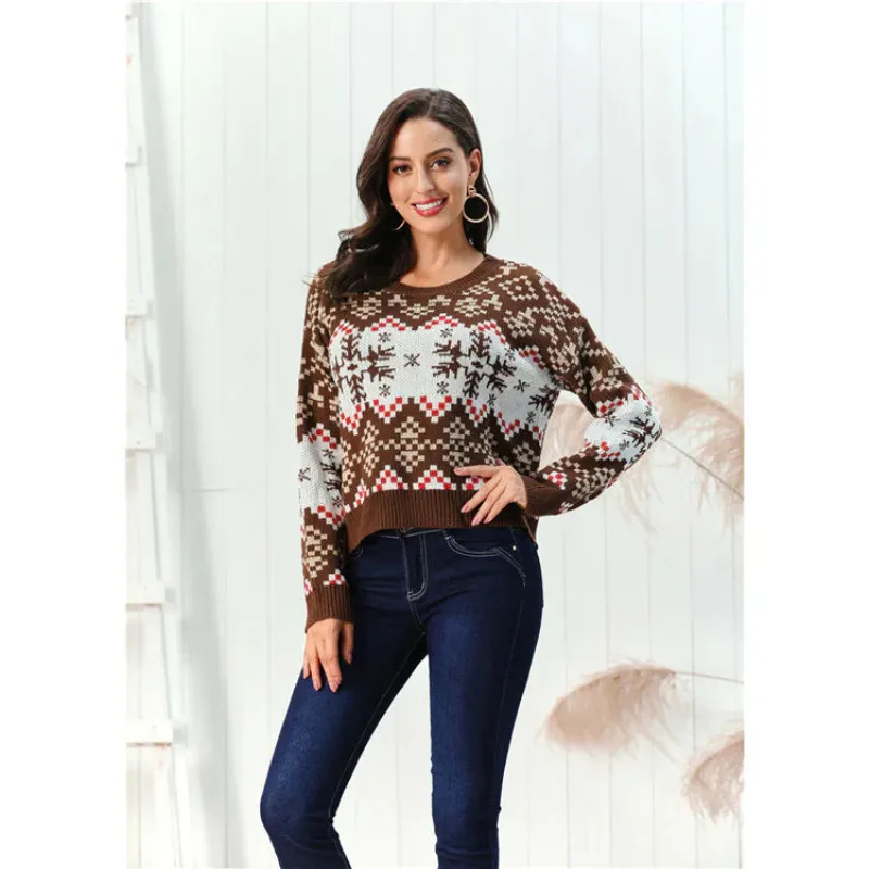 Cozy Women's Knit Sweater - Wool Blend - Relaxed Fit - Chunky Fair Isle Design - Hip Length sold by Hensley London