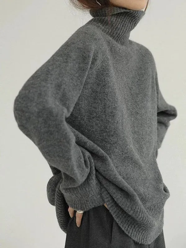 Women’s Relaxed Fit Turtleneck Sweater - Wool Blend with Ribbed Cuffs sold by Hensley London product image thumbnail 4