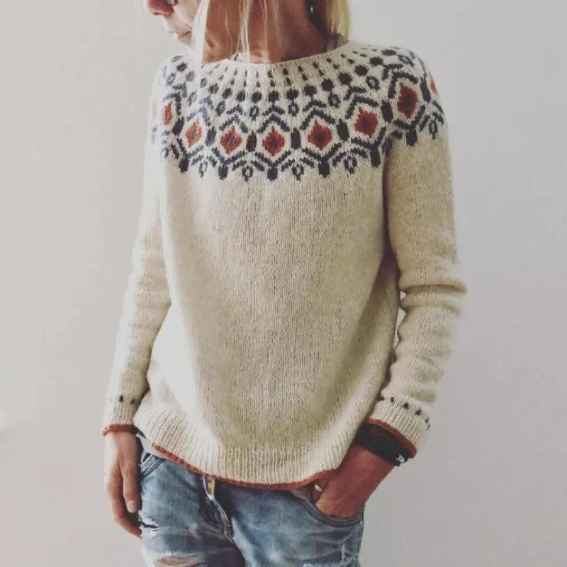 Cozy Women's Pullover Sweater - Relaxed Fit Wool Blend with Fair Isle Design sold by Hensley London