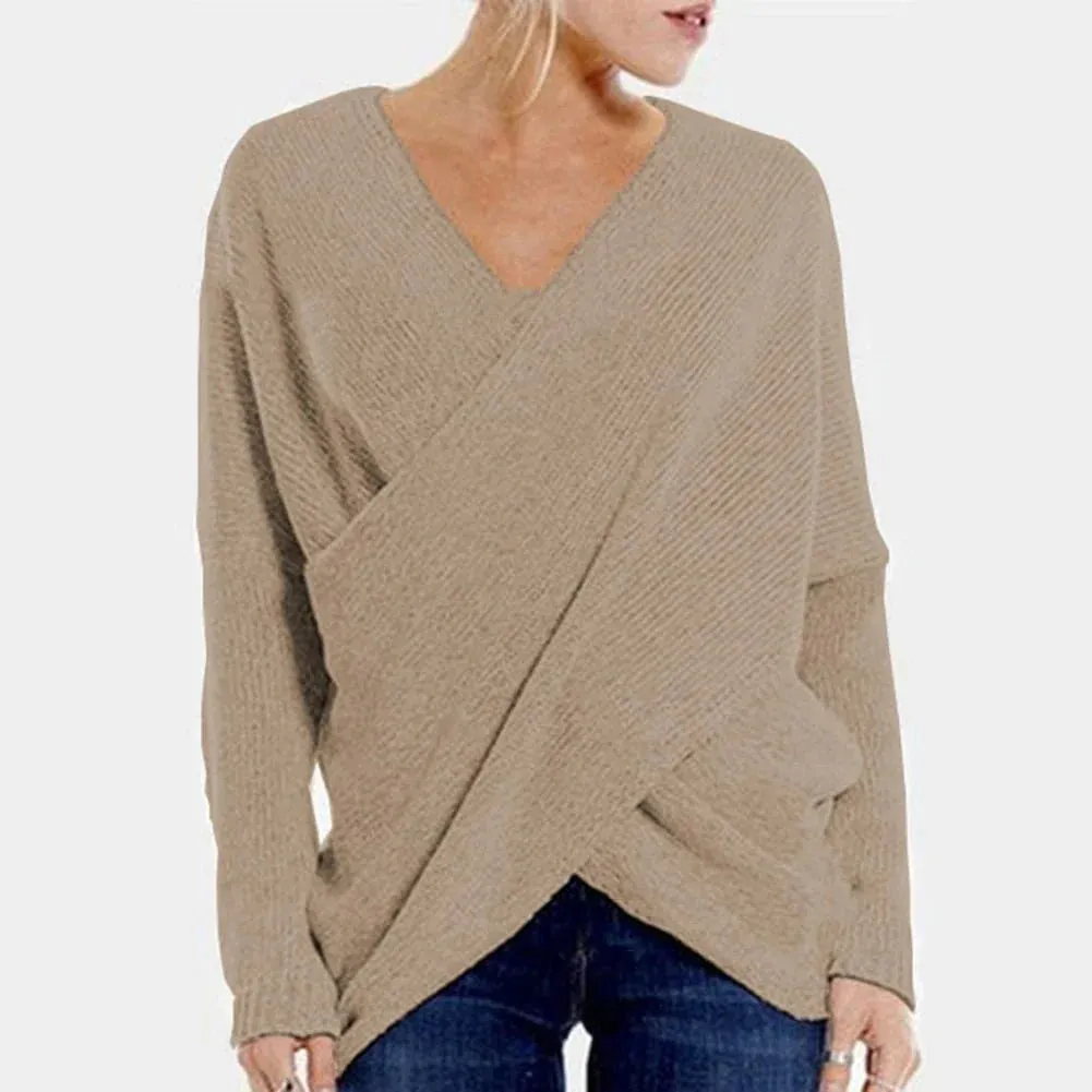 Women's Relaxed Fit Pullover Sweater - Wool Blend Crossover V-Neck sold by Hensley London product image thumbnail 4