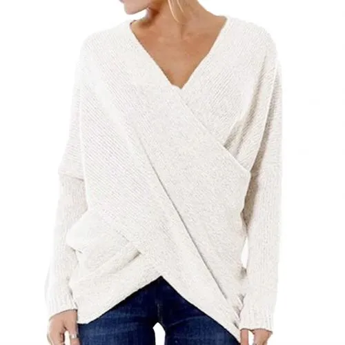 Women's Relaxed Fit Pullover Sweater - Wool Blend Crossover V-Neck sold by Hensley London product image thumbnail 5
