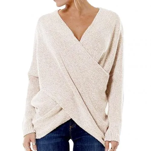 Women's Relaxed Fit Pullover Sweater - Wool Blend Crossover V-Neck sold by Hensley London product image thumbnail 2