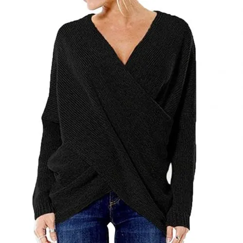 Women's Relaxed Fit Pullover Sweater - Wool Blend Crossover V-Neck sold by Hensley London product image thumbnail 3