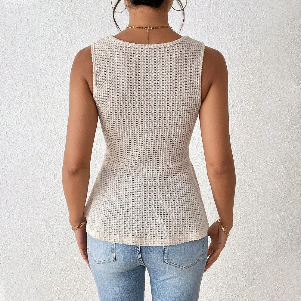 Women's Slim Fit V-Neck Sleeveless Top with Knot Front and Flared Hem sold by Hensley London product image thumbnail 3