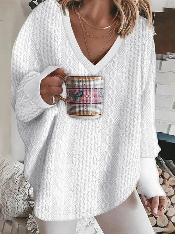 Oversized V-Neck Cable Knit Sweater for Women - Soft and Cozy sold by Hensley London