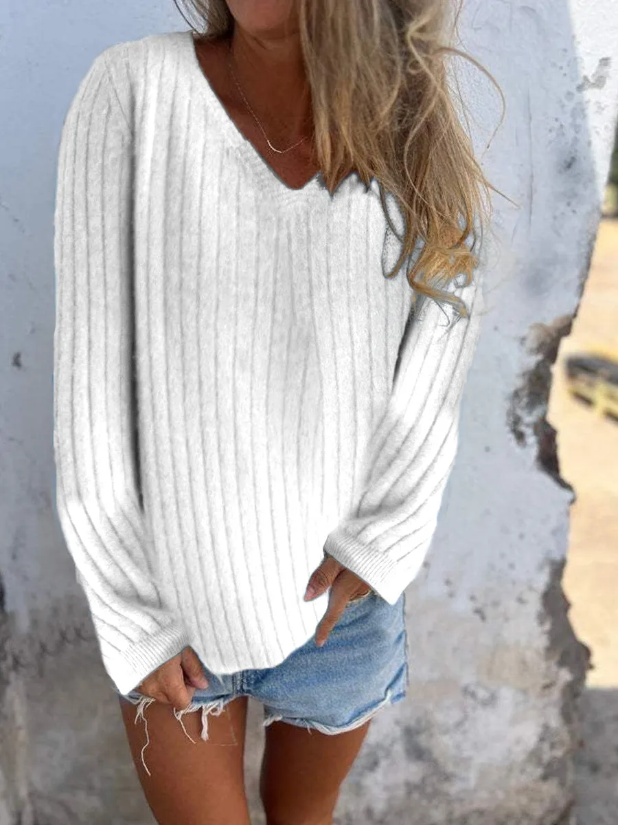 Slim Fit V-Neck Women's Sweater - Ribbed Knit Long Sleeve Pullover sold by Hensley London product image thumbnail 4
