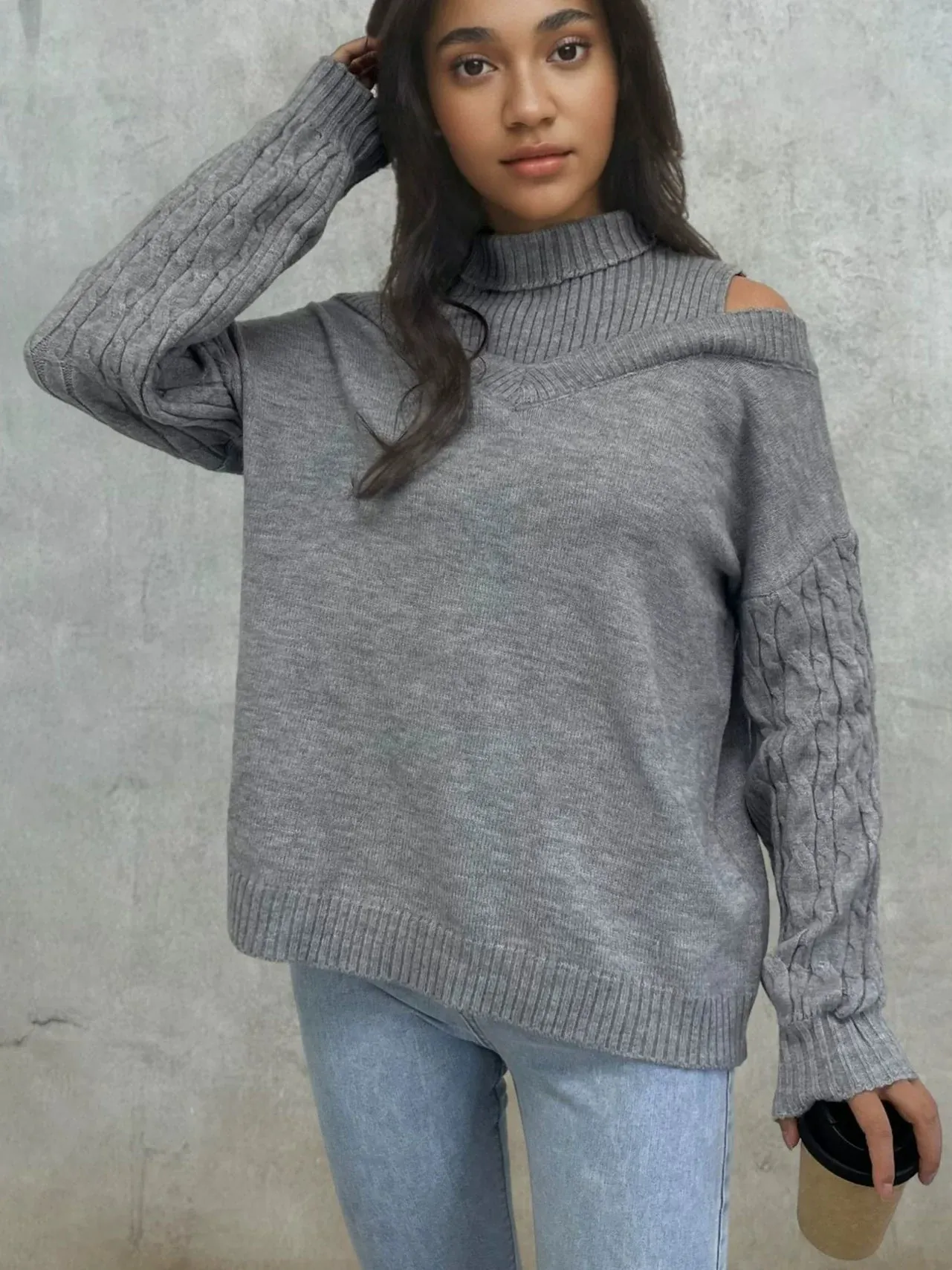 Chic Off-Shoulder Cable Knit Sweater for Women sold by Hensley London
