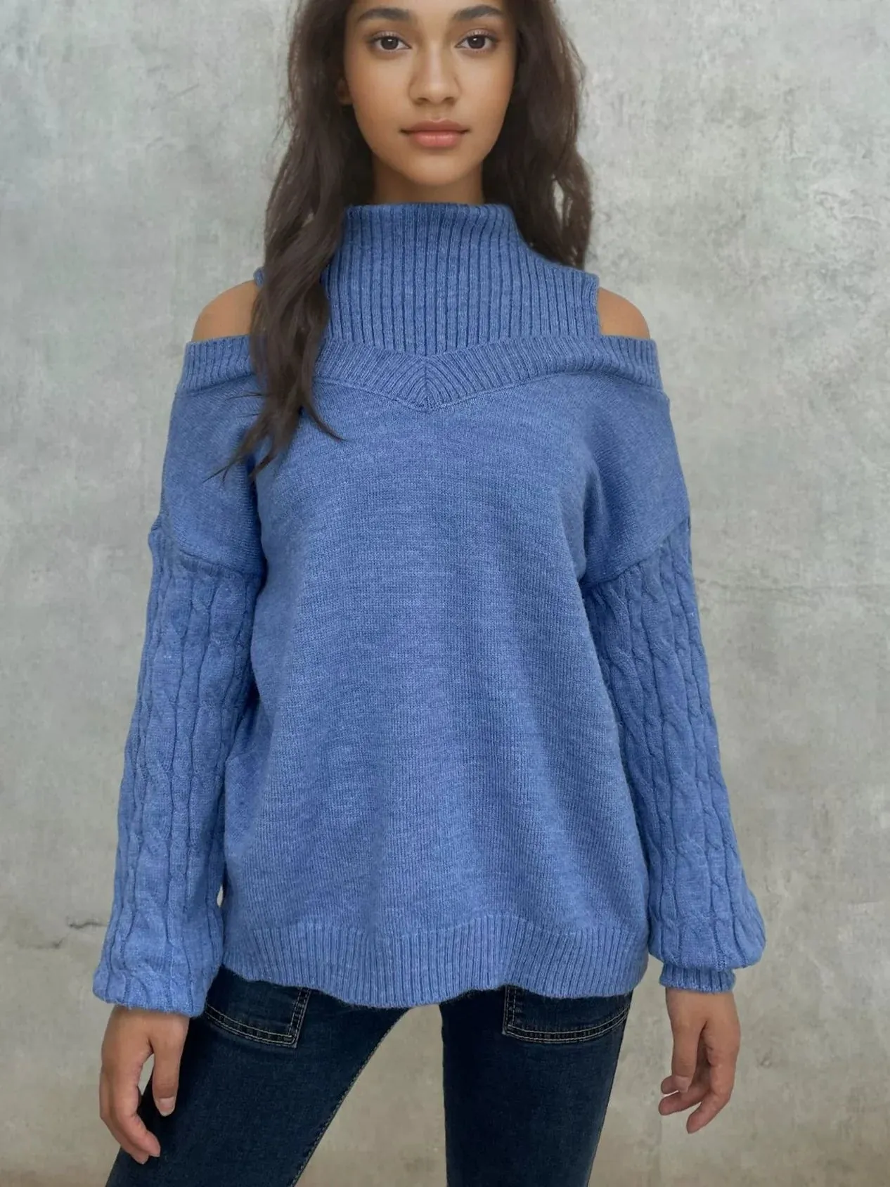 Chic Off-Shoulder Cable Knit Sweater for Women sold by Hensley London product image thumbnail 3