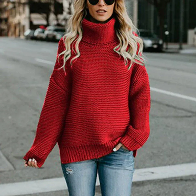 Oversized Ribbed High Neck Sweater for Women - Cozy Long Sleeve Design sold by Hensley London product image thumbnail 4