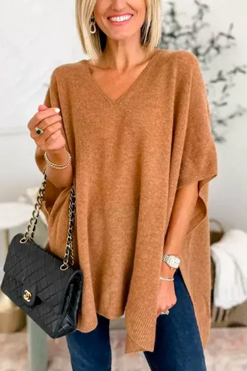Women's Relaxed Fit Poncho - Soft Knit V-Neck Layering Piece sold by Hensley London product image thumbnail 5
