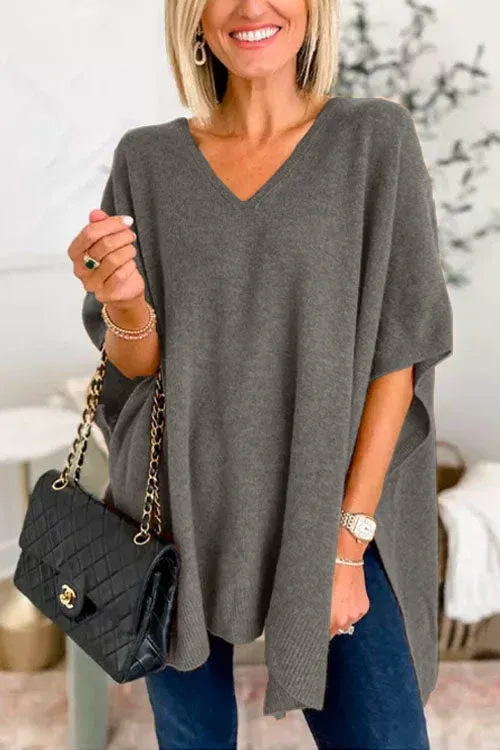Women's Relaxed Fit Poncho - Soft Knit V-Neck Layering Piece sold by Hensley London product image thumbnail 2