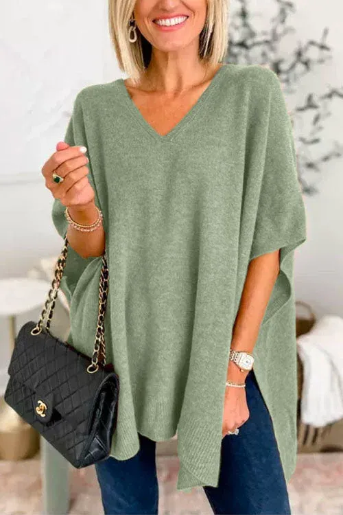 Women's Relaxed Fit Poncho - Soft Knit V-Neck Layering Piece sold by Hensley London product image thumbnail 3