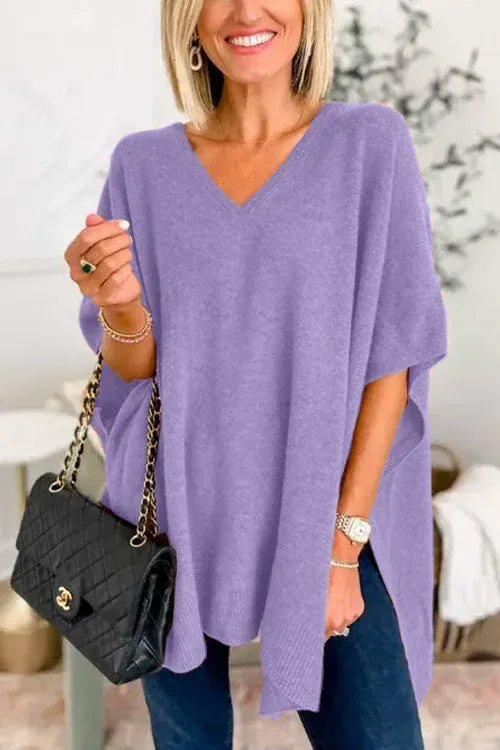 Women's Relaxed Fit Poncho - Soft Knit V-Neck Layering Piece sold by Hensley London product image thumbnail 4
