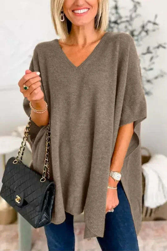 Women's Relaxed Fit Poncho - Soft Knit V-Neck Layering Piece sold by Hensley London