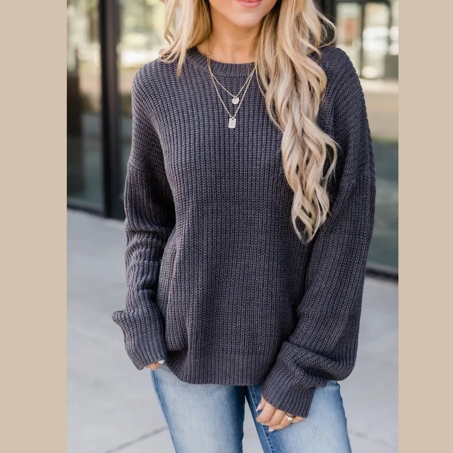 Women's Knit Sweater - Ribbed Texture - Relaxed Fit - Crew Neck Long Sleeve sold by Hensley London product image thumbnail 2