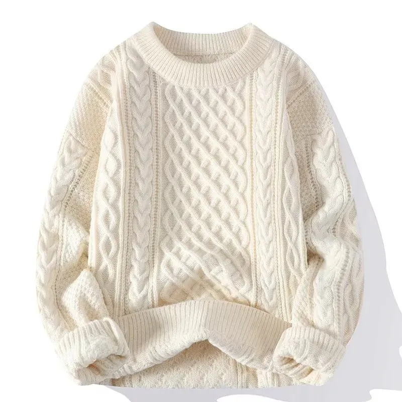 Women's Sweater Cream Cable Knit Wool Blend Relaxed Fit Ribbed Crew Neck sold by Hensley London