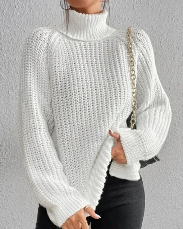 Women's Chunky Waffle Knit Turtleneck Sweater - Relaxed Fit with Ribbed Cuffs sold by Hensley London