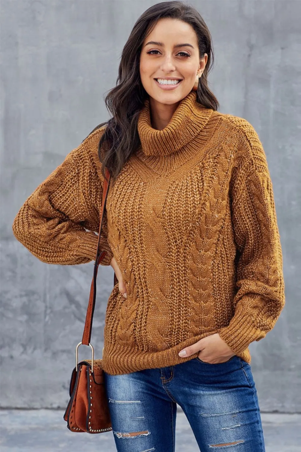 Oversized Cable Knit Turtleneck Sweater for Women - Warm Wool Blend sold by Hensley London product image thumbnail 4