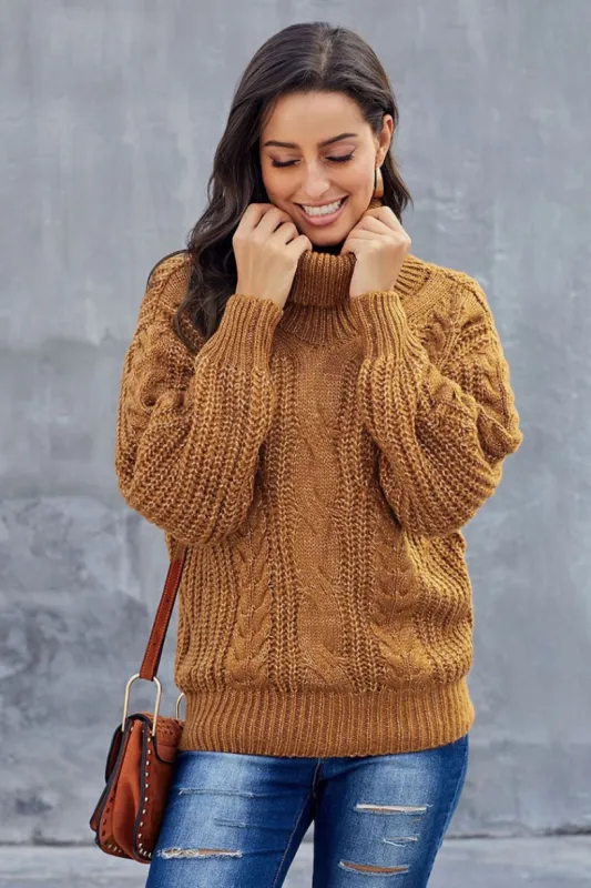 Oversized Cable Knit Turtleneck Sweater for Women - Warm Wool Blend sold by Hensley London