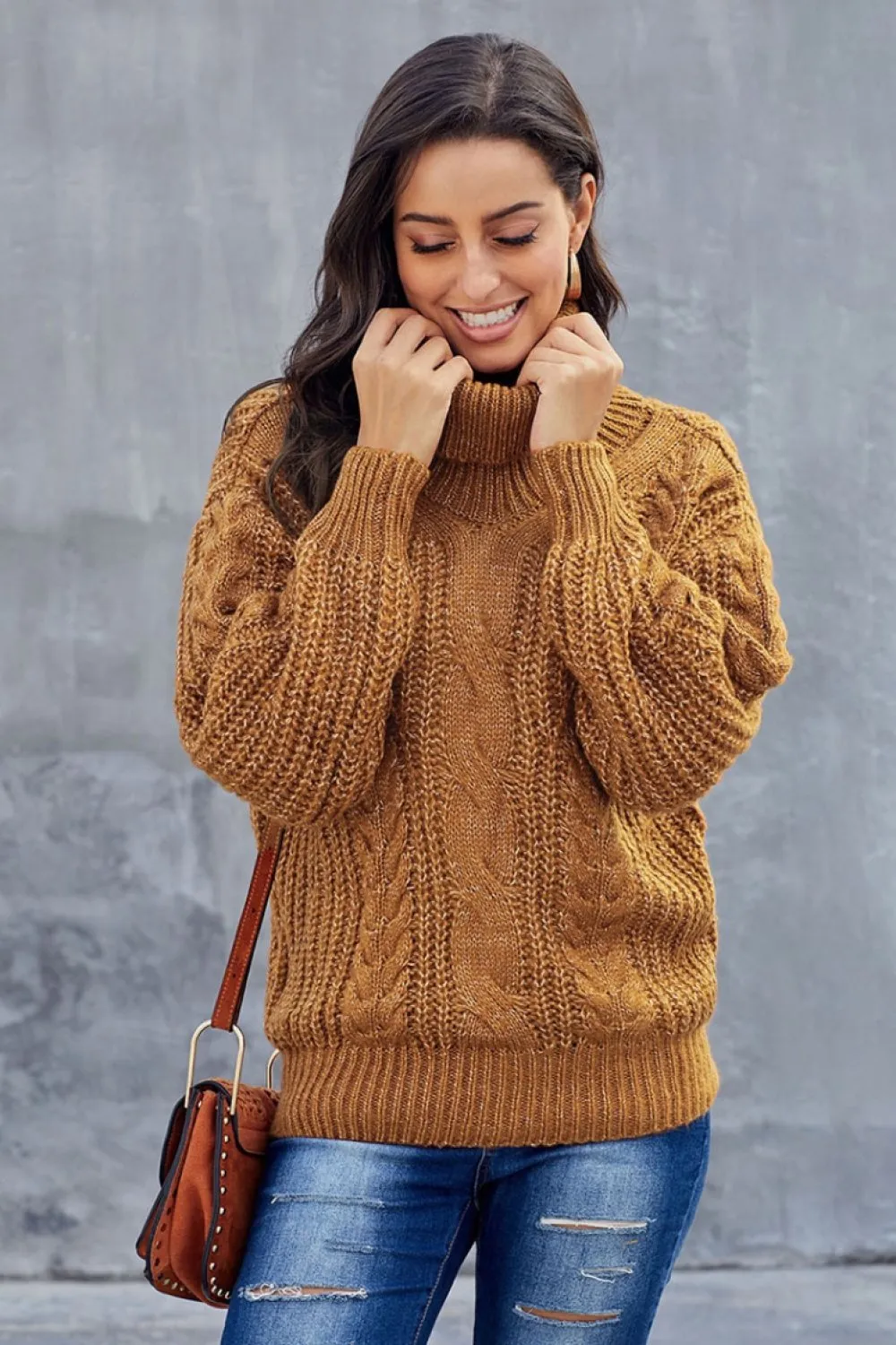 Oversized Cable Knit Turtleneck Sweater for Women - Warm Wool Blend sold by Hensley London