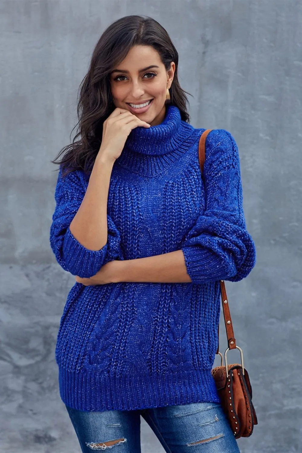 Oversized Cable Knit Turtleneck Sweater for Women - Warm Wool Blend sold by Hensley London product image thumbnail 2
