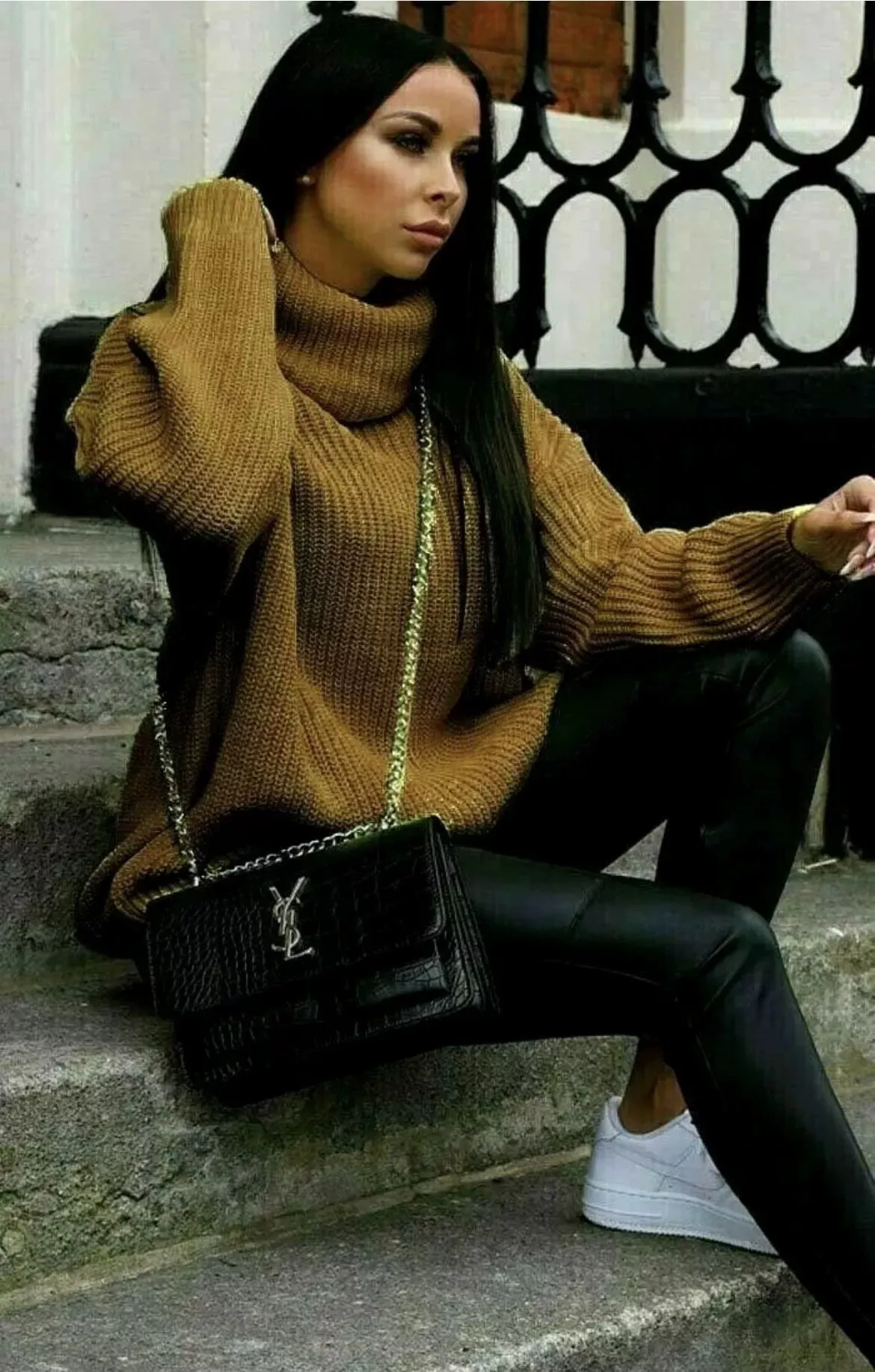 Women's Oversized Sweater Cream Soft Knit Turtleneck Ribbed Sleeves sold by Hensley London product image thumbnail 4