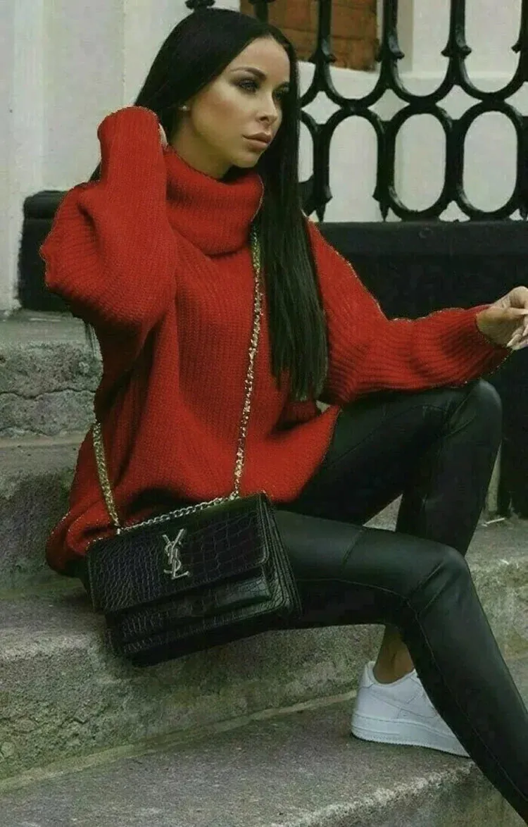 Women's Oversized Sweater Cream Soft Knit Turtleneck Ribbed Sleeves sold by Hensley London product image thumbnail 3