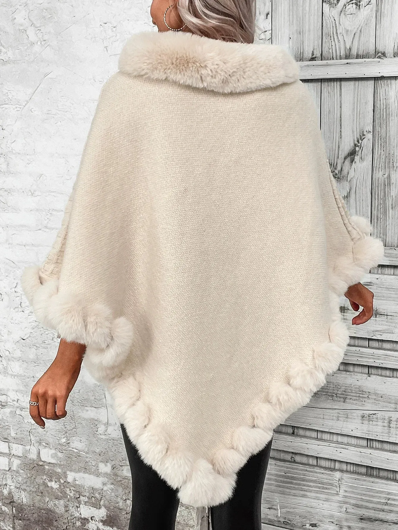 Women's Poncho Knitwear Oversized Cable Knit Gray with Faux Fur Trim sold by Hensley London product image thumbnail 4