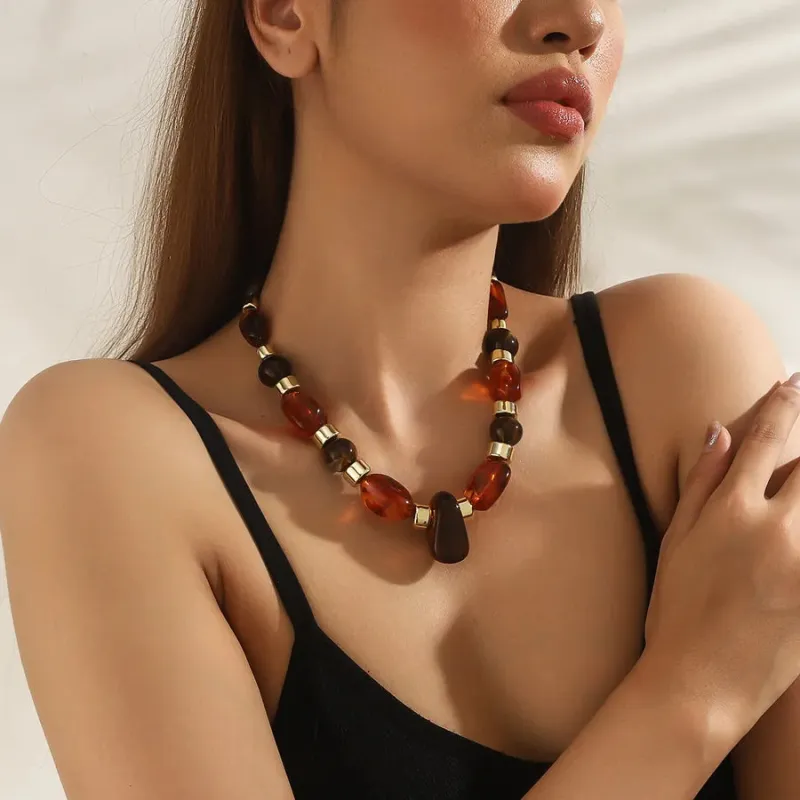 Unisex Beaded Necklace Multicolor Acrylic Geometric Design sold by Hensley London